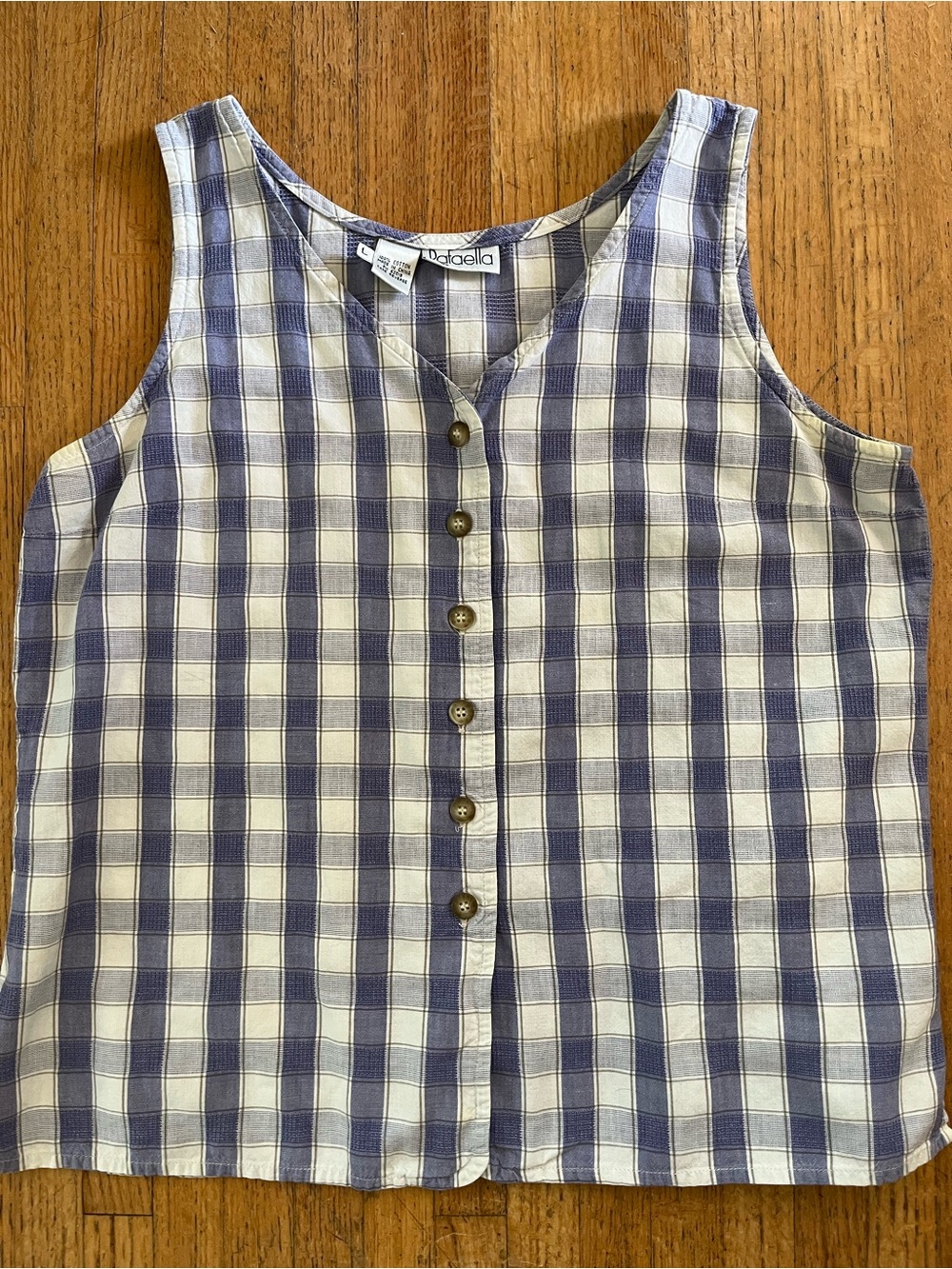 Rafaella Plaid Button Front Tank Blue White Cottagecore Picnic Top L